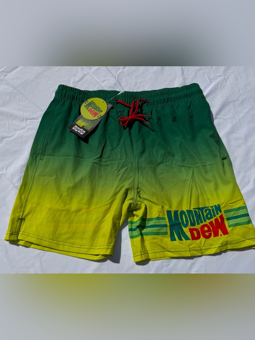 Mountain Dew SWAG Men’s Swim Trunks Board Shorts Green Yellow Ombre NWT Large
